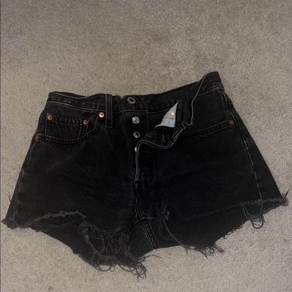 Levi's Black Jean Shorts High-Waisted Distressed